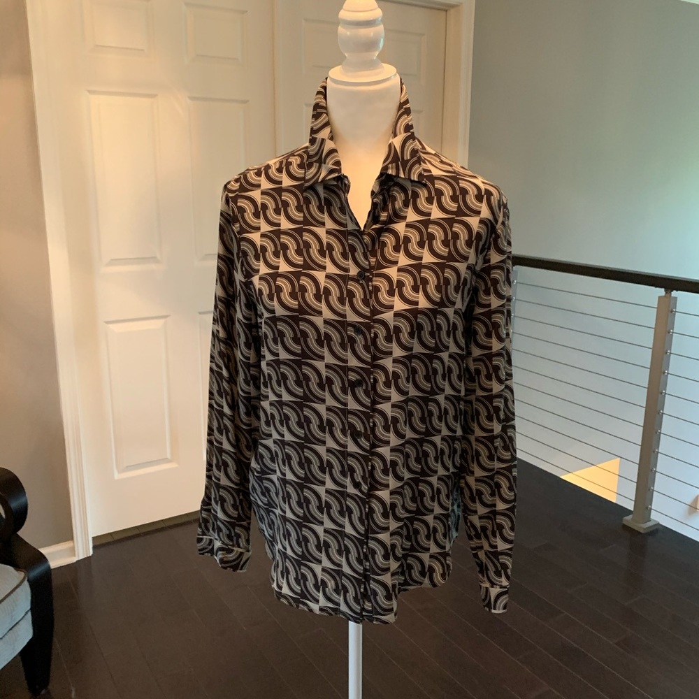 JNY 100% silk black &  gray Graphic dress top